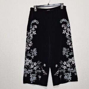 Vince Camuto White Black Floral Bohemian Coastal Side Zip Wide Leg Pants Size 14